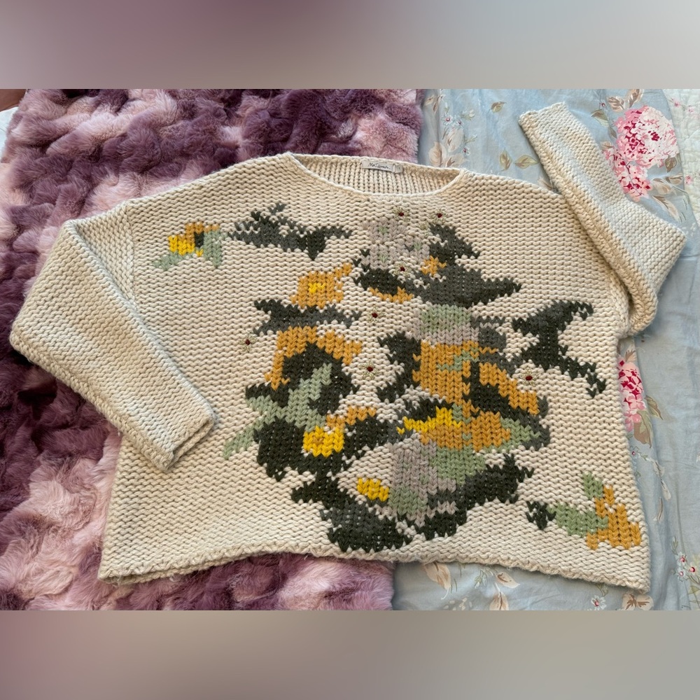 Mes Demoiselles Paris Jardin Floral Chunky Knit Alpaca Wool Sweater Size Small - Picture 5 of 8